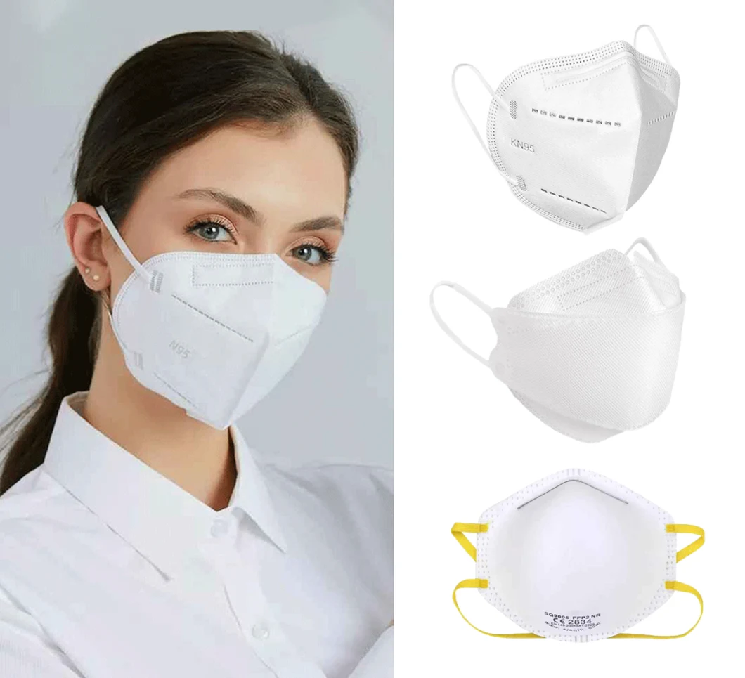 95%-99% High Filtration 5 Ply Non-Woven Disposable FFP2 KN95 N95 Face Mask of Fold, 3D Cup Shape, Fish Shape